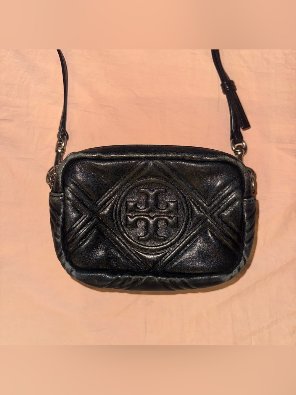 Tory Burch Perry Bombé Mini Puffy Logo Crossbody Bag Black Quilted Leather